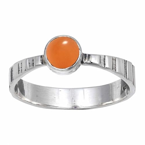 JEWELFORCE Peach Moonstone Edelstein Sterling Silber Stilvoller Handgefertigter Band Ring Geschenkartikel für Männer und Frauen in allen Größen Schmuck JSR-119BR24_(70 (22.3)) von JEWELFORCE