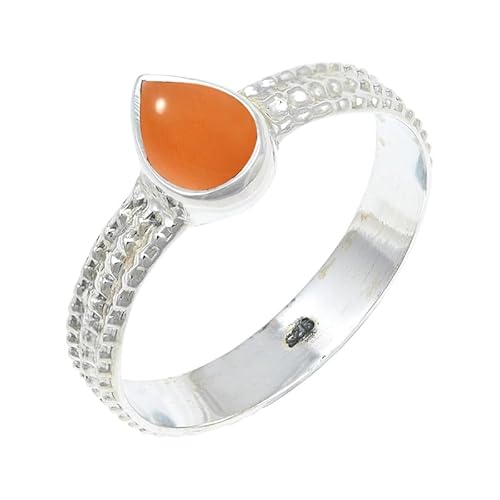 JEWELFORCE Peach Moonstone Edelstein Sterling Silber Stilvoller Handgefertigter Band Ring Geschenkartikel für Männer und Frauen in allen Größen Schmuck JSR-130BR24_(70 (22.3)) von JEWELFORCE