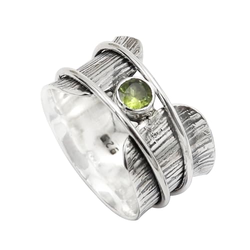 JEWELFORCE Peridot Edelstein 925 Sterling Silber Spinnerring Herren und Damen Meditationsring Geschenkartikel handgefertigter Schmuck JSR-156B_49 (15.6) von JEWELFORCE