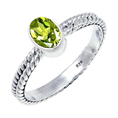 JEWELFORCE Peridot Edelstein 925 Sterling Silber Stilvoller Handgefertigter Band Ring Geschenkartikel Herren und Damen Schmuck JSR-110AJ25_(71 (22.6)) von JEWELFORCE