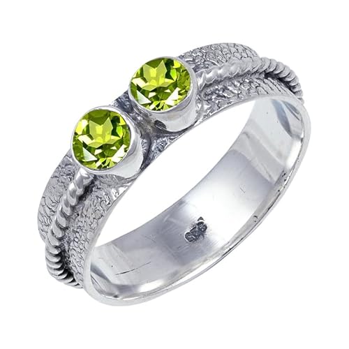 JEWELFORCE Peridot Edelstein 925 Sterling Silber Stilvoller Handgefertigter Band Ring Geschenkartikel Herren und Damen Schmuck JSR-112AJ4_(50 (15.9)) von JEWELFORCE