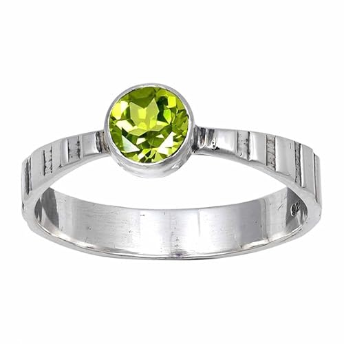 JEWELFORCE Peridot Edelstein 925 Sterling Silber Stilvoller Handgefertigter Band Ring Geschenkartikel Herren und Damen Schmuck JSR-119AJ19_(65 (20.7)) von JEWELFORCE