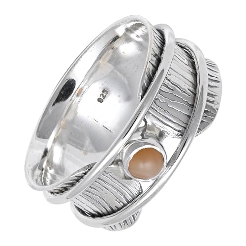 JEWELFORCE Pfirsich-Mondstein Edelstein Spinner Ring 925 Sterling Silber Meditationsring Männer und Frauen Geschenkartikel handgefertigter Schmuck JSR-156I_52 (16.6) von JEWELFORCE