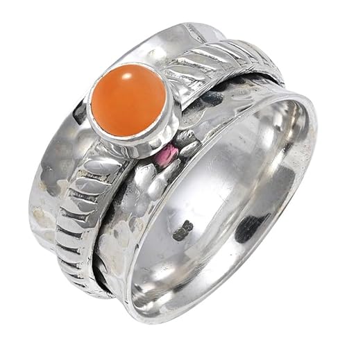JEWELFORCE Pfirsichfarbener Mondstein Edelstein Sterling Silber Stilvoller Handgefertigter Band Ring Geschenkartikel für Männer und Frauen in allen Größen Schmuck JSR-144BR28_(74 (23.6)) von JEWELFORCE