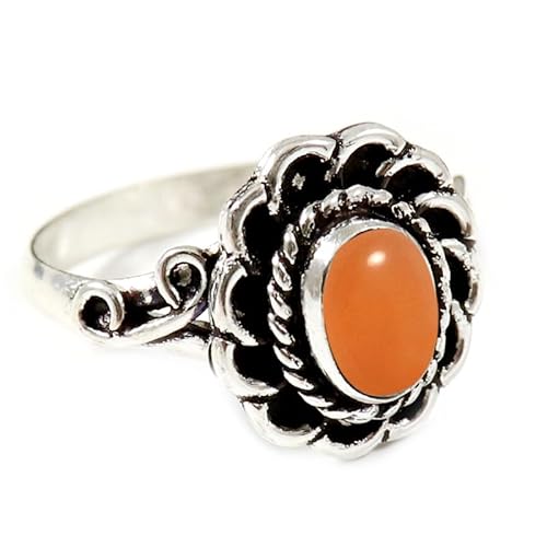 JEWELFORCE Pfirsichfarbener Mondstein Edelstein Sterling Silber Stilvoller Handgefertigter Band Ring Geschenkartikel für Männer und Frauen in allen Größen Schmuck JSR-183BR29_(75 (23.9)) von JEWELFORCE
