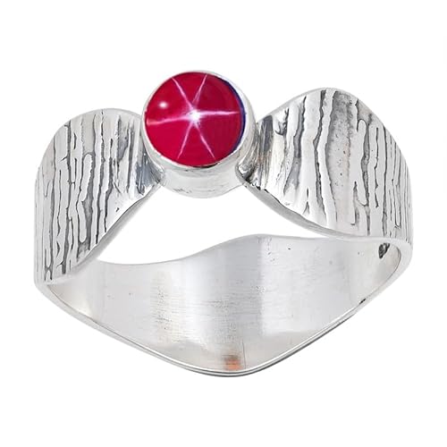 JEWELFORCE Pink Lindy Star Lab Grown Edelstein Sterling Silber Stilvoller Handgefertigter Band Ring Geschenkartikel für Männer und Frauen Schmuck JSR-113BH9_(55 (17.5)) von JEWELFORCE