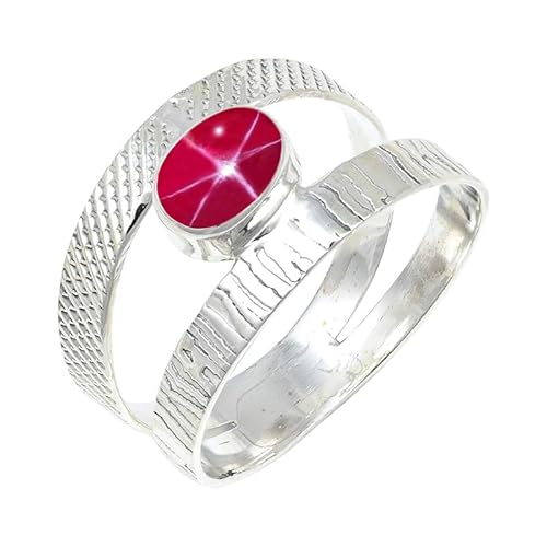 JEWELFORCE Pink Lindy Star Lab Grown Edelstein Sterling Silber Stilvoller Handgefertigter Band Ring Geschenkartikel für Männer und Frauen Schmuck JSR-131BH10_(56 (17.8)) von JEWELFORCE
