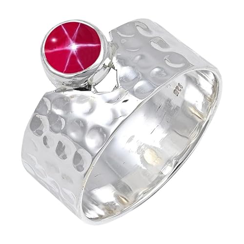 JEWELFORCE Pink Lindy Star Lab Grown Edelstein Sterling Silber Stilvoller Handgefertigter Band Ring Geschenkartikel für Männer und Frauen Schmuck JSR-134BH20_(66 (21.0)) von JEWELFORCE