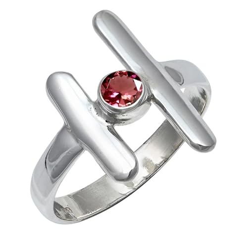 JEWELFORCE Pink Tourmaline Lab Grown Edelstein Sterling Silber Stilvoller Handgefertigter Band Ring Geschenkartikel für Männer und Frauen Schmuck JSR-105AR17_(63 (20.1)) von JEWELFORCE