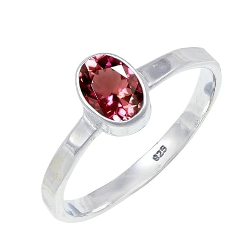 JEWELFORCE Pink Tourmaline Lab Grown Edelstein Sterling Silber Stilvoller Handgefertigter Band Ring Geschenkartikel für Männer und Frauen Schmuck JSR-108AR5_(51 (16.2)) von JEWELFORCE