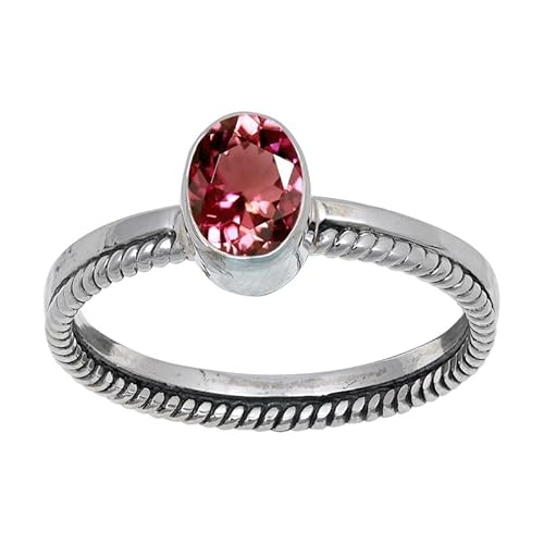 JEWELFORCE Pink Tourmaline Lab Grown Edelstein Sterling Silber Stilvoller Handgefertigter Band Ring Geschenkartikel für Männer und Frauen Schmuck JSR-109AR5_(51 (16.2)) von JEWELFORCE