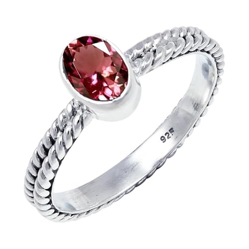 JEWELFORCE Pink Tourmaline Lab Grown Edelstein Sterling Silber Stilvoller Handgefertigter Band Ring Geschenkartikel für Männer und Frauen Schmuck JSR-110AR12_(58 (18.5)) von JEWELFORCE