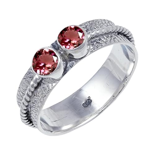 JEWELFORCE Pink Tourmaline Lab Grown Edelstein Sterling Silber Stilvoller Handgefertigter Band Ring Geschenkartikel für Männer und Frauen Schmuck JSR-112AR2_(48 (15.3)) von JEWELFORCE