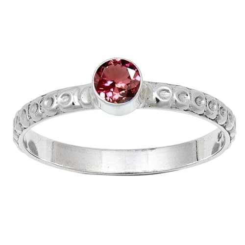 JEWELFORCE Pink Tourmaline Lab Grown Edelstein Sterling Silber Stilvoller Handgefertigter Band Ring Geschenkartikel für Männer und Frauen Schmuck JSR-115AR18_(64 (20.4)) von JEWELFORCE