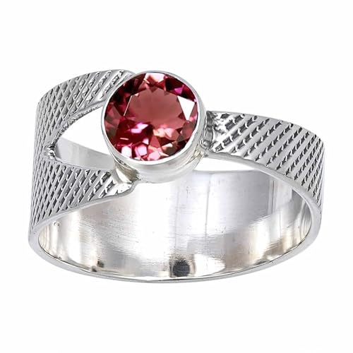 JEWELFORCE Pink Tourmaline Lab Grown Edelstein Sterling Silber Stilvoller Handgefertigter Band Ring Geschenkartikel für Männer und Frauen Schmuck JSR-116AR5_(51 (16.2)) von JEWELFORCE