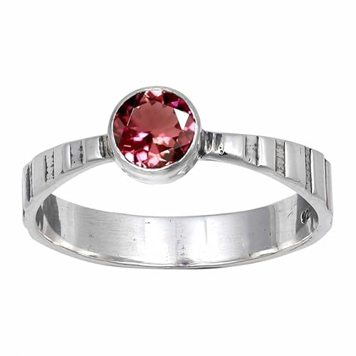 JEWELFORCE Pink Tourmaline Lab Grown Edelstein Sterling Silber Stilvoller Handgefertigter Band Ring Geschenkartikel für Männer und Frauen Schmuck JSR-119AR15_(61 (19.4)) von JEWELFORCE