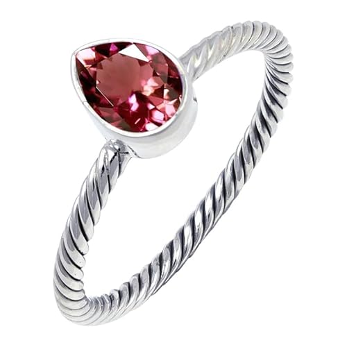 JEWELFORCE Pink Tourmaline Lab Grown Edelstein Sterling Silber Stilvoller Handgefertigter Band Ring Geschenkartikel für Männer und Frauen Schmuck JSR-122AR15_(61 (19.4)) von JEWELFORCE