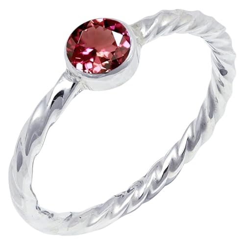 JEWELFORCE Pink Tourmaline Lab Grown Edelstein Sterling Silber Stilvoller Handgefertigter Band Ring Geschenkartikel für Männer und Frauen Schmuck JSR-123AR12_(58 (18.5)) von JEWELFORCE