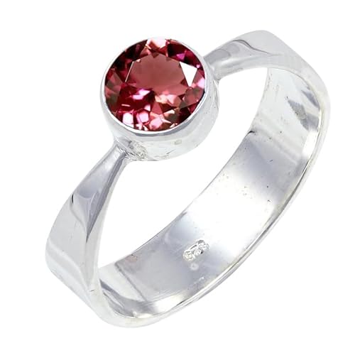 JEWELFORCE Pink Tourmaline Lab Grown Edelstein Sterling Silber Stilvoller Handgefertigter Band Ring Geschenkartikel für Männer und Frauen Schmuck JSR-124AR26_(72 (22.9)) von JEWELFORCE