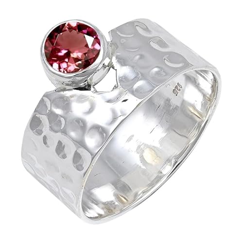 JEWELFORCE Pink Tourmaline Lab Grown Edelstein Sterling Silber Stilvoller Handgefertigter Band Ring Geschenkartikel für Männer und Frauen Schmuck JSR-134AR11_(57 (18.1)) von JEWELFORCE
