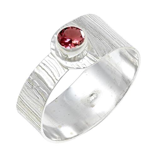 JEWELFORCE Pink Tourmaline Lab Grown Edelstein Sterling Silber Stilvoller Handgefertigter Band Ring Geschenkartikel für Männer und Frauen Schmuck JSR-135AR17_(63 (20.1)) von JEWELFORCE