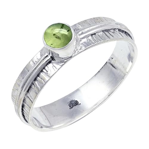 JEWELFORCE Prehnite Edelstein Sterling Silber Stilvoller Handgefertigter Band Ring Geschenkartikel für Männer und Frauen in allen Größen Schmuck JSR-120CH7_(53 (16.9)) von JEWELFORCE