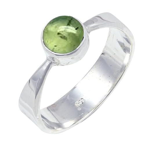 JEWELFORCE Prehnite Edelstein Sterling Silber Stilvoller Handgefertigter Band Ring Geschenkartikel für Männer und Frauen in allen Größen Schmuck JSR-124CH11_(57 (18.1)) von JEWELFORCE