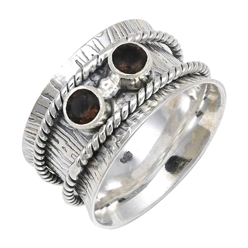 JEWELFORCE Rauchquarz-Edelstein-Spinnerring, 925er Sterlingsilber, Meditationsring für Männer und Frauen, Geschenkartikel, handgefertigter Schmuck JSR-146E_70 (22.3) von JEWELFORCE