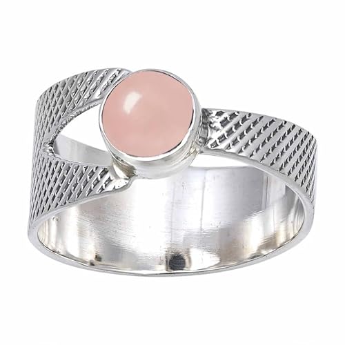 JEWELFORCE Rose Qaurtz Edelstein Sterling Silber Stilvoller Handgefertigter Band Ring Geschenkartikel für Männer und Frauen in allen Größen Schmuck JSR-116BX29_(75 (23.9)) von JEWELFORCE