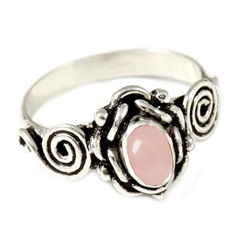 JEWELFORCE Rosenquarz Edelstein Sterling Silber Stilvoller Handgefertigter Band Ring Geschenkartikel für Männer und Frauen in allen Größen Schmuck JSR-180BX5_(51 (16.2)) von JEWELFORCE