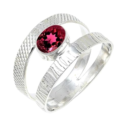JEWELFORCE Rubyllite Lab Grown Edelstein 925 Sterling Silber Stilvoller Handgefertigter Band Ring Geschenkartikel Herren und Damen Schmuck JSR-131AQ4_(50 (15.9)) von JEWELFORCE