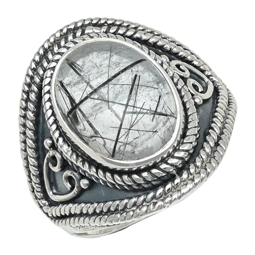 JEWELFORCE Rutilquarz Edelstein Bandring 925 Sterling Silber Bandring Herren und Damen Bandring Alle Größen Geschenkartikel Handgefertigter Schmuck JSR-1277B_58 (18.5) von JEWELFORCE