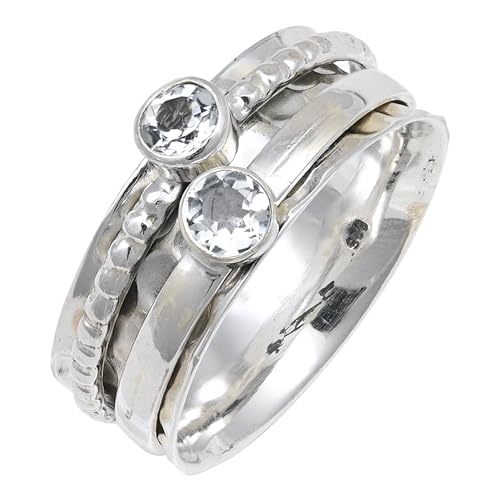 JEWELFORCE Weißer Topas-Edelstein-Spinnerring, 925er Sterlingsilber, Meditationsring für Männer und Frauen, Geschenkartikel, handgefertigter Schmuck JSR-155I_75 (23.9) von JEWELFORCE