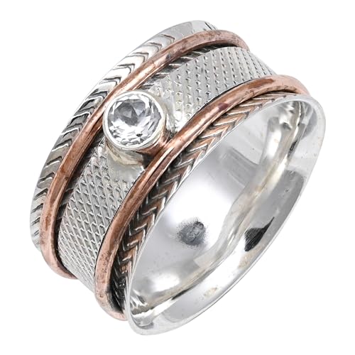 JEWELFORCE Weißer Topas-Edelstein-Spinnerring, 925er Sterlingsilber, Meditationsring für Männer und Frauen, Geschenkartikel, handgefertigter Schmuck JSR-157F_75 (23.9) von JEWELFORCE