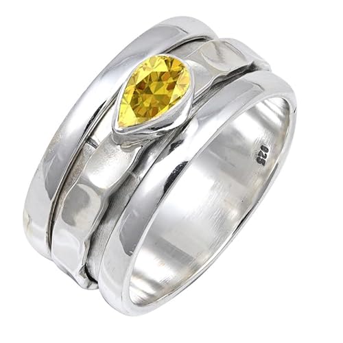 JEWELFORCE Yellow Sapphire Lab Grown Edelstein 925 Sterling Silber Stilvoller Handgefertigter Band Ring Geschenkartikel Herren und Damen Schmuck JSR-141AP19_(65 (20.7)) von JEWELFORCE