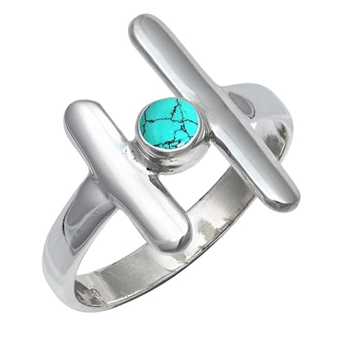 Lab Created Turquoise Edelstein für Herren und Damen in allen Größen Sterling Silber Stilvoller Handgefertigter Band Ring Geschenkartikel Schmuck JSR-105BU28_(74 (23.6)) von JEWELFORCE