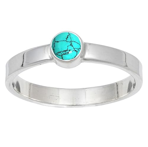 Lab Created Turquoise Edelstein für Herren und Damen in allen Größen Sterling Silber Stilvoller Handgefertigter Band Ring Geschenkartikel Schmuck JSR-106BU2_(48 (15.3)) von JEWELFORCE