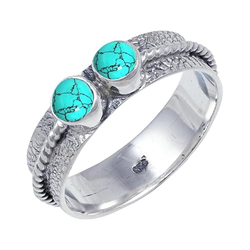 Lab Created Turquoise Edelstein für Herren und Damen in allen Größen Sterling Silber Stilvoller Handgefertigter Band Ring Geschenkartikel Schmuck JSR-112BU7_(53 (16.9)) von JEWELFORCE