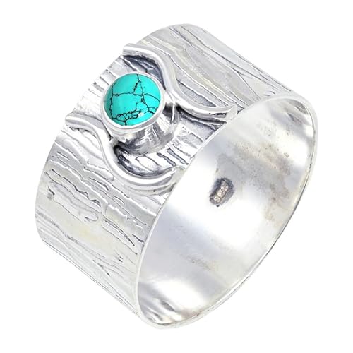 Lab Created Turquoise Edelstein für Herren und Damen in allen Größen Sterling Silber Stilvoller Handgefertigter Band Ring Geschenkartikel Schmuck JSR-114BU22_(68 (21.6)) von JEWELFORCE