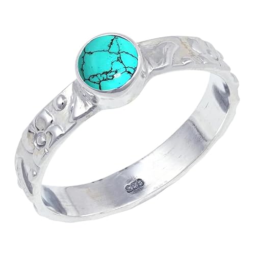 Lab Created Turquoise Edelstein für Herren und Damen in allen Größen Sterling Silber Stilvoller Handgefertigter Band Ring Geschenkartikel Schmuck JSR-121BU21_(67 (21.3)) von JEWELFORCE