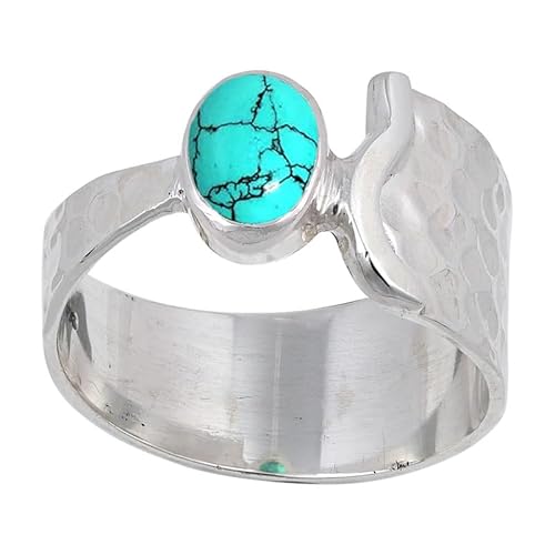 Lab Created Turquoise Edelstein für Herren und Damen in allen Größen Sterling Silber Stilvoller Handgefertigter Band Ring Geschenkartikel Schmuck JSR-125BU18_(64 (20.4)) von JEWELFORCE