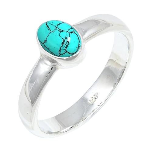 Lab Created Turquoise Edelstein für Herren und Damen in allen Größen Sterling Silber Stilvoller Handgefertigter Band Ring Geschenkartikel Schmuck JSR-127BU2_(48 (15.3)) von JEWELFORCE