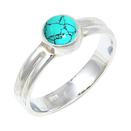 Lab Created Turquoise Edelstein für Herren und Damen in allen Größen Sterling Silber Stilvoller Handgefertigter Band Ring Geschenkartikel Schmuck JSR-133BU3_(49 (15.6)) von JEWELFORCE