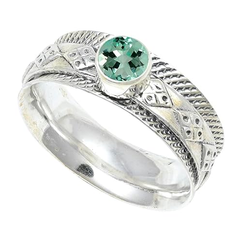 Laborgezüchteter Aquamarin Edelstein 925 Sterling Silber Stilvoller Handgefertigter Band Ring Geschenkartikel Herren und Damen Alle Größen Schmuck JSR-150AY8_(54 (17.2)) von JEWELFORCE
