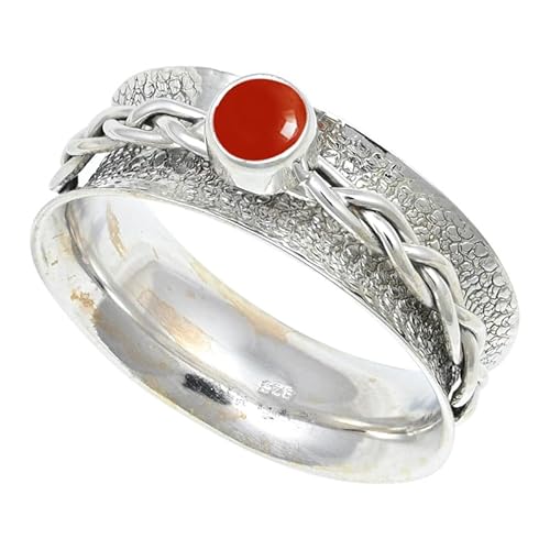 Laborgezüchteter Karneol Edelstein Sterling Silber Stilvoller Handgefertigter Band Ring Geschenkartikel für Männer und Frauen in allen Größen Schmuck JSR-143BZ17_(63 (20.1)) von JEWELFORCE