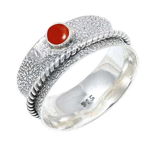 Laborgezüchteter Karneol Edelstein Sterling Silber Stilvoller Handgefertigter Band Ring Geschenkartikel für Männer und Frauen in allen Größen Schmuck JSR-153BZ17_(63 (20.1)) von JEWELFORCE