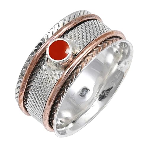 Laborgezüchteter Karneol Edelstein Sterling Silber Stilvoller Handgefertigter Band Ring Geschenkartikel für Männer und Frauen in allen Größen Schmuck JSR-157BZ5_(51 (16.2)) von JEWELFORCE