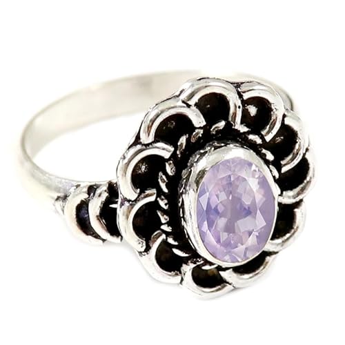 Laborgezüchteter Lavendelquarz Edelstein für Herren und Damen in allen Größen Sterling Silber Stilvoller Handgefertigter Band Ring Geschenkartikel Schmuck JSR-184AX4_(50 (15.9)) von JEWELFORCE