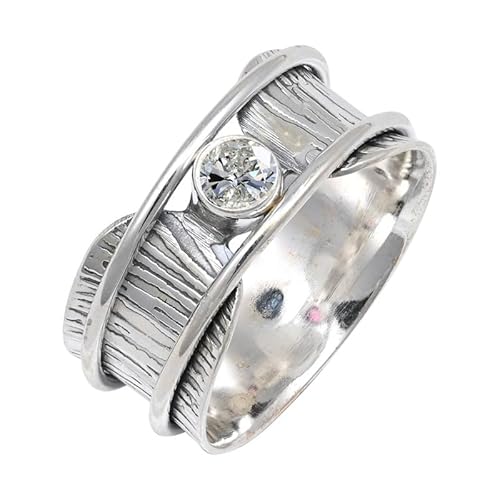 Laborgezüchteter Moissanit Edelstein Sterling Silber Stilvoller Handgefertigter Band Ring Geschenkartikel für Männer und Frauen in allen Größen Schmuck JSR-156BD6_(52 (16.6)) von JEWELFORCE
