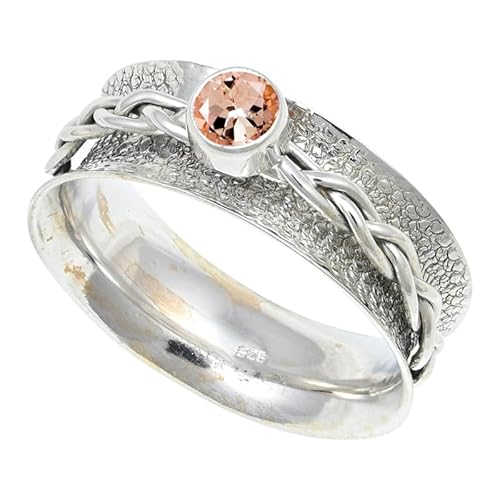 Laborgezüchteter Morganit Edelstein 925 Sterling Silber Stilvoller Handgefertigter Band Ring Geschenkartikel Herren und Damen Schmuck JSR-143BC25_(71 (22.6)) von JEWELFORCE